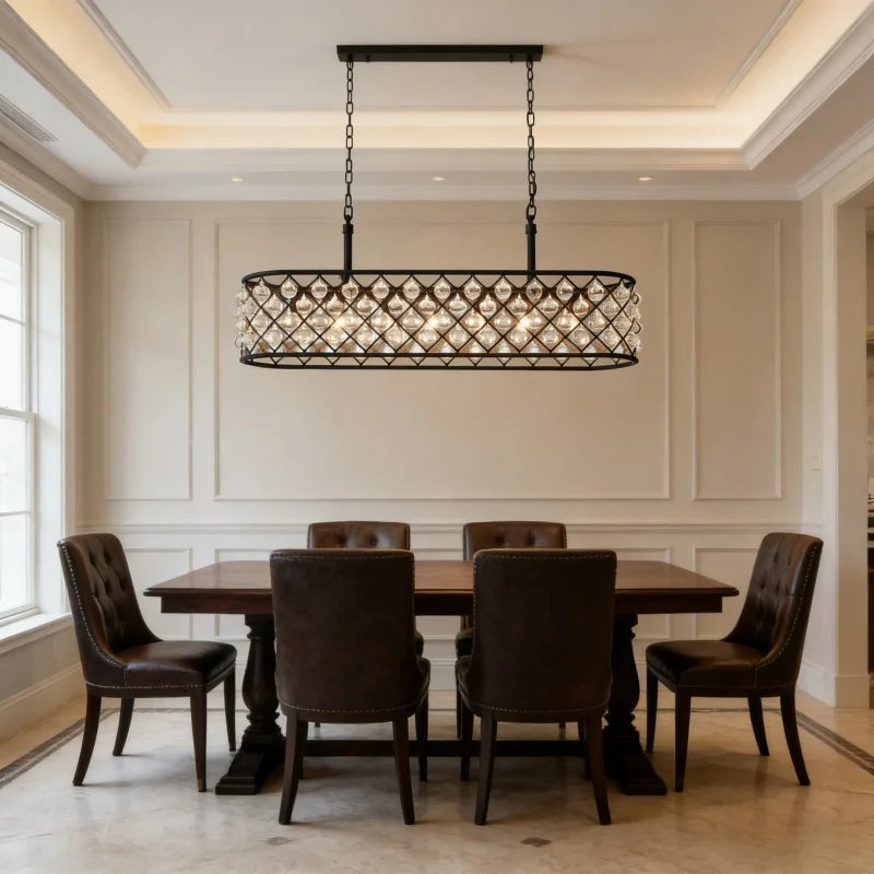 Black Crystal Oval Pendant Light
