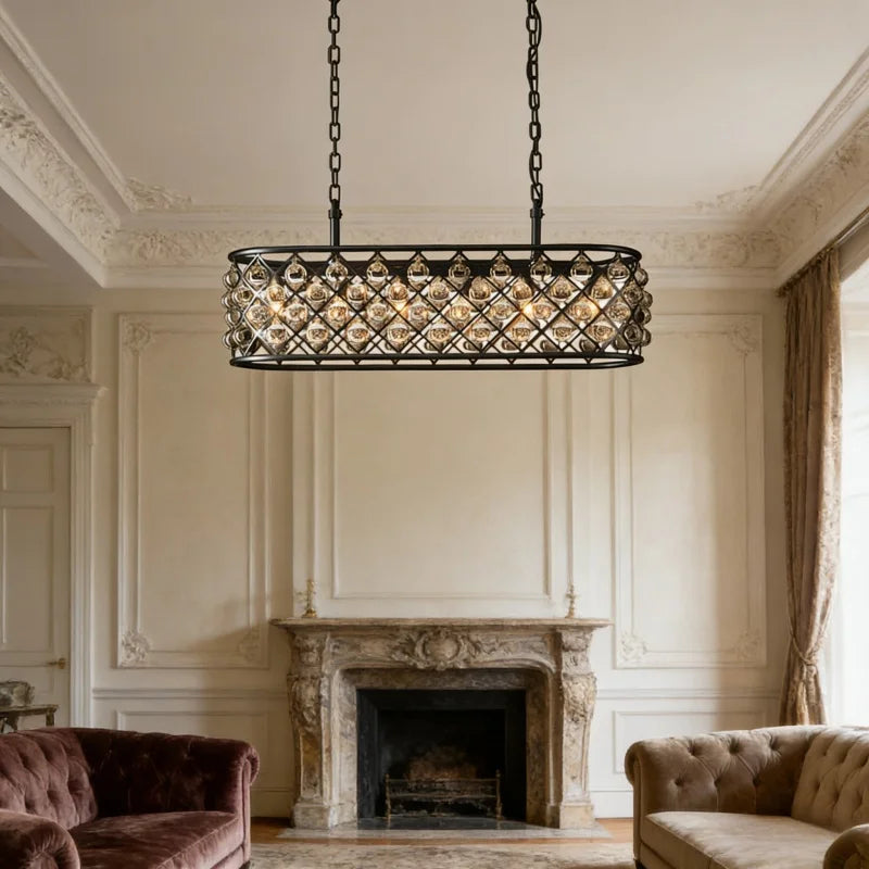 Black Crystal Oval Pendant Light